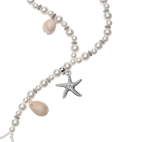 Barefoot Sandals With Starfish, Pearls & Cowrie Seashells for Beach Wedding NWT - Picture 4 of 5